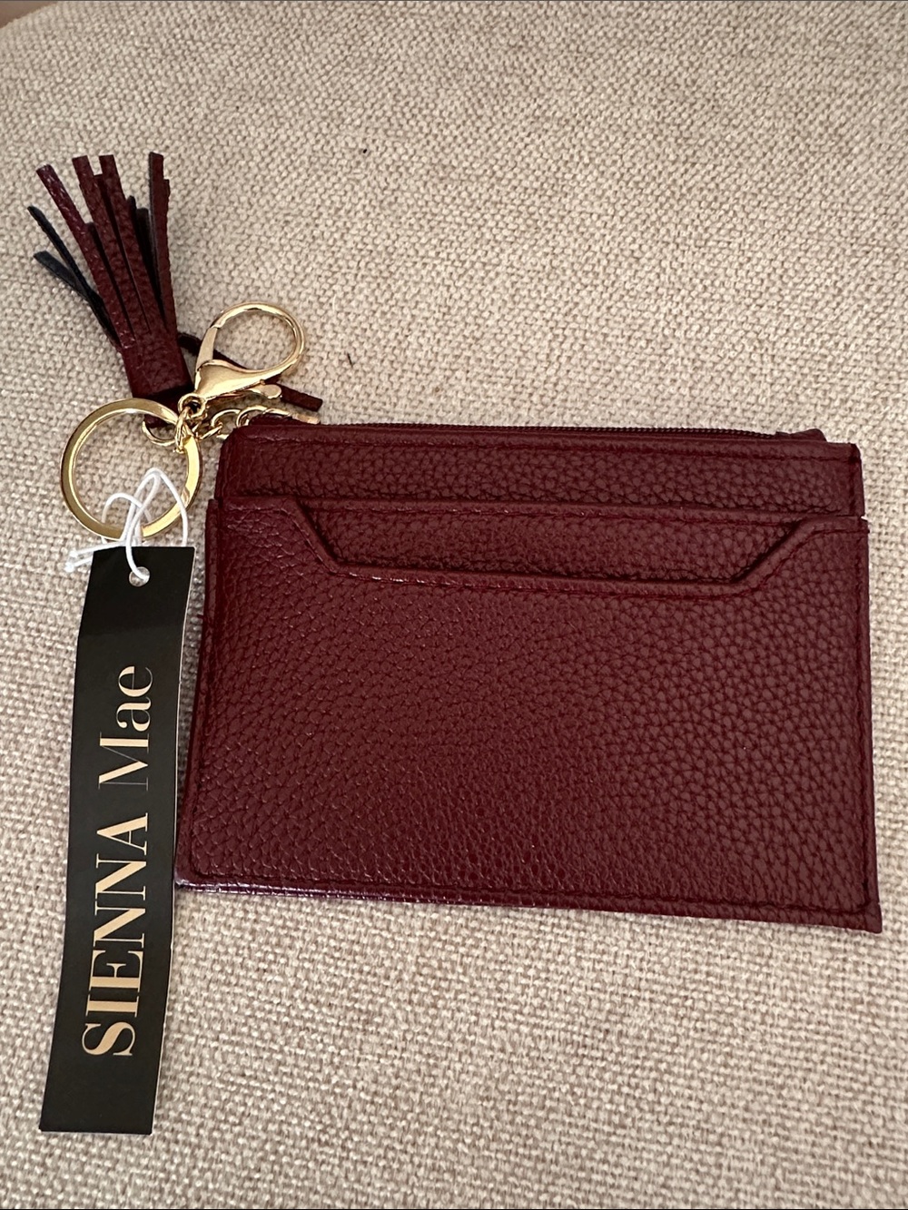 Burgundy Pebbled Card Wallet with Tassel Keyring